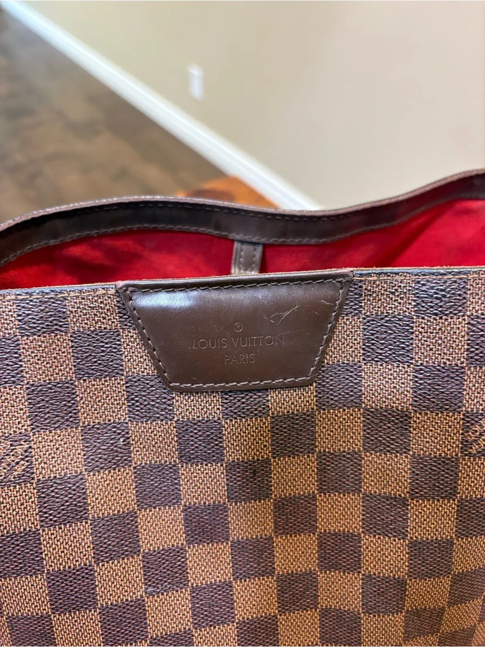 Louis Vuitton Brown Check Tote with Red Interior neverful limted edition
